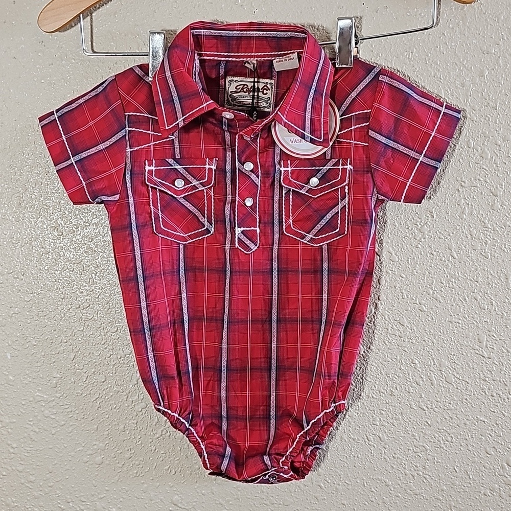 Rafter C Infant Baby One Piece Cowboy Western Pearl Snap Shirt.